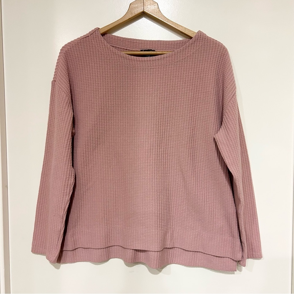 Splendid Thermal Waffle Knit Hi-Low Long Sleeve Tunic Top Dusty Pink Size Medium